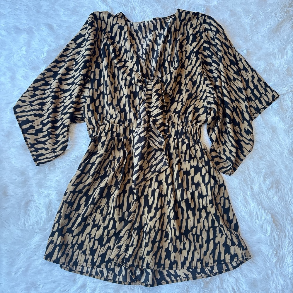 FLAWLESS Brown and Black Abstract Romper, Vacation Outfit